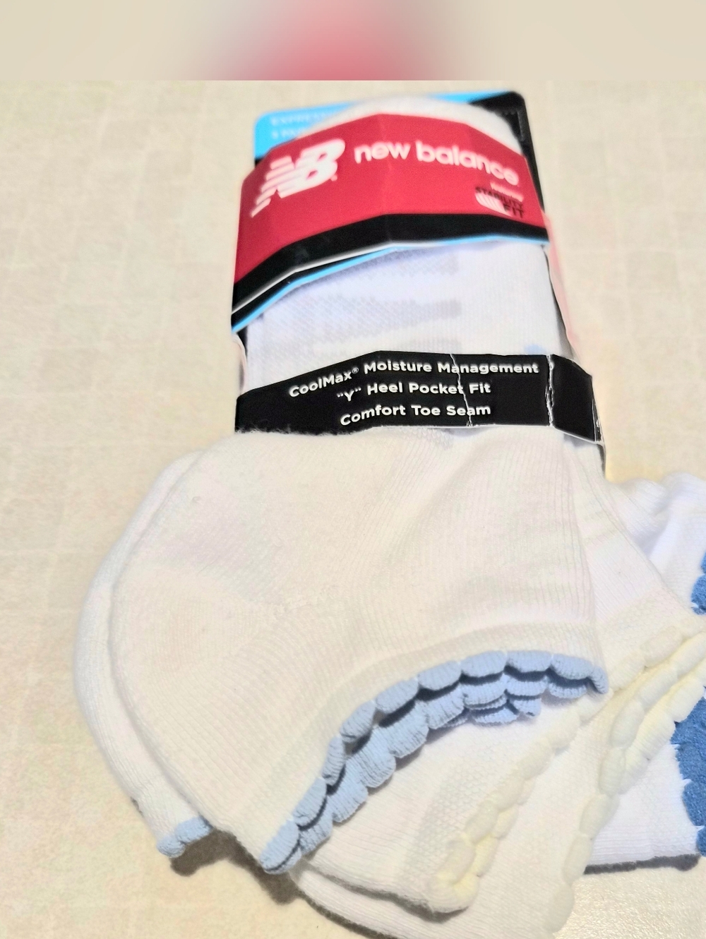 NWT Women Socks 3 Prs New Balance White With Blue/yellow Trim.